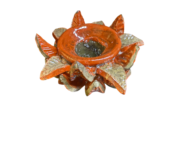 Candelabro alfachofa beige con naranja tecnica barro vidriado de San José de Gracia, Michoacán