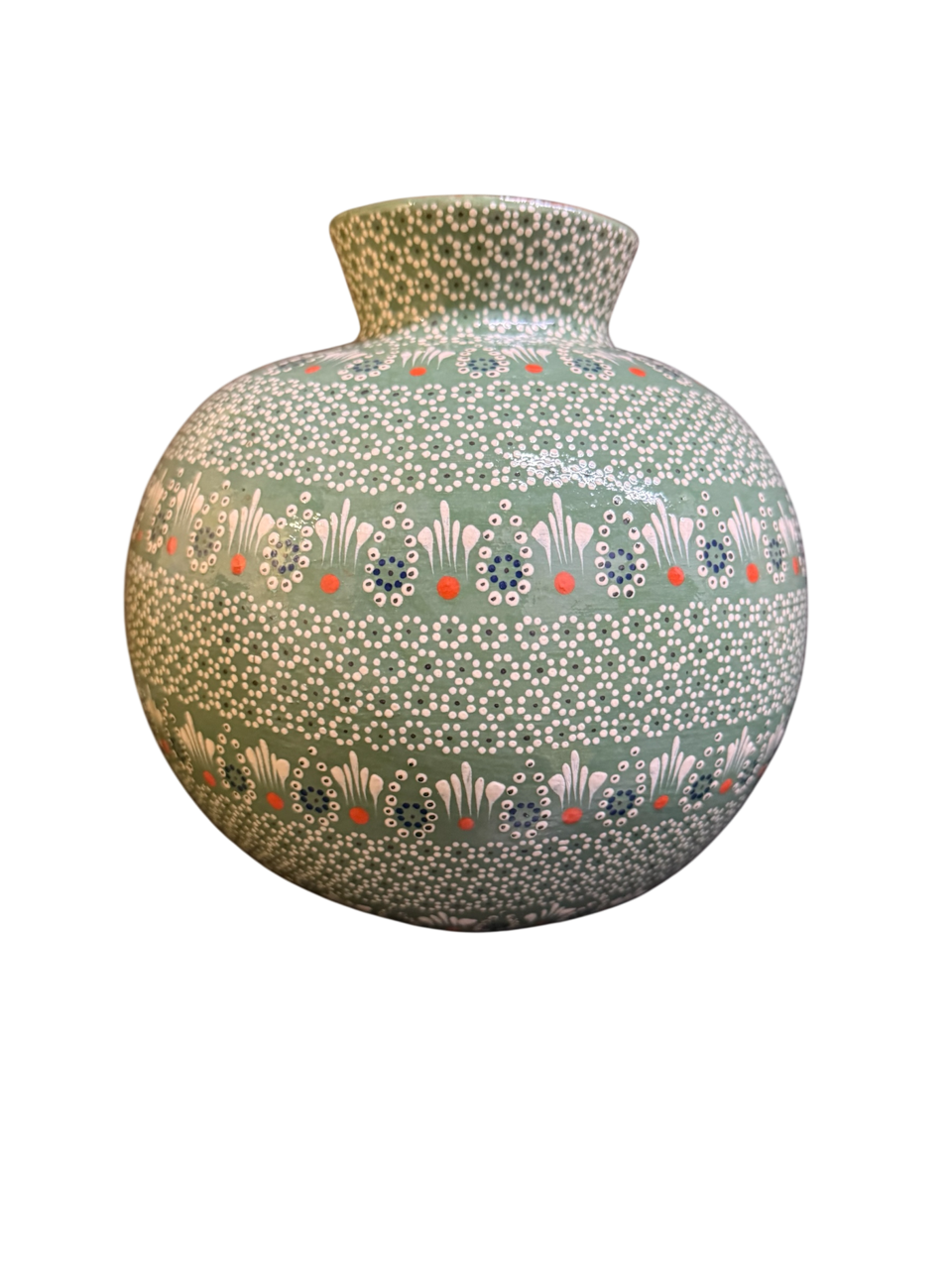 alfarería de capula Michoacán, Jarrón verde, técnica de capulineado ideal para decoración mexicana de lujo, Arte Popular Mexicano.