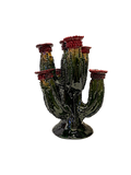 Candelabro de Cactus en Barro Vidriado Verde con Frutos Rojos | Mansion Iturbe Artisans Collection
