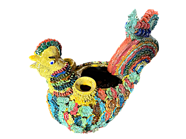 Gallina Candelabro de Barro Vidriado de San José de Gracia – Mansión Iturbe Artisans Collection