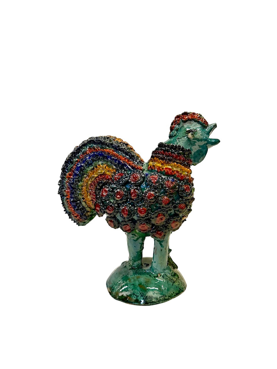Pieza de Colección: Gallo Polícromo en Barro Vidriado por Maestra Artesana de Michoacán | Mansion Iturbe Artisans Collection