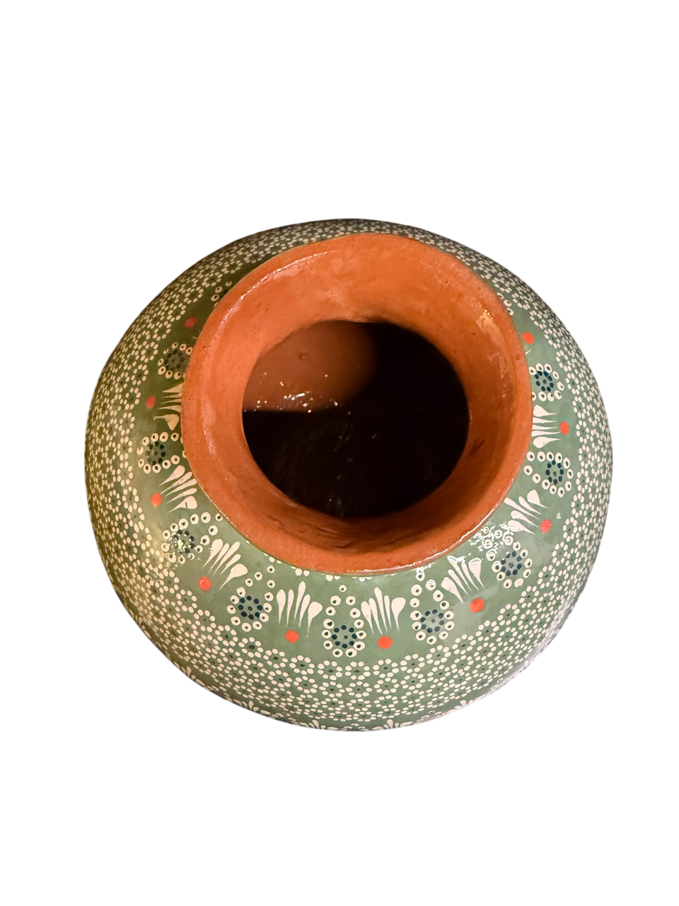 Alfarería de Capula: Jarrón Redondo con Técnica de Capulineado en Verde y Blanco – Mansion Iturbe Artisans Collection